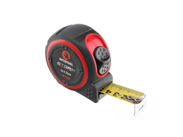 Рулетка з металевим полотном 5м * 25мм, нейлонове покриття полотна STORM INTERTOOL MT-0836 