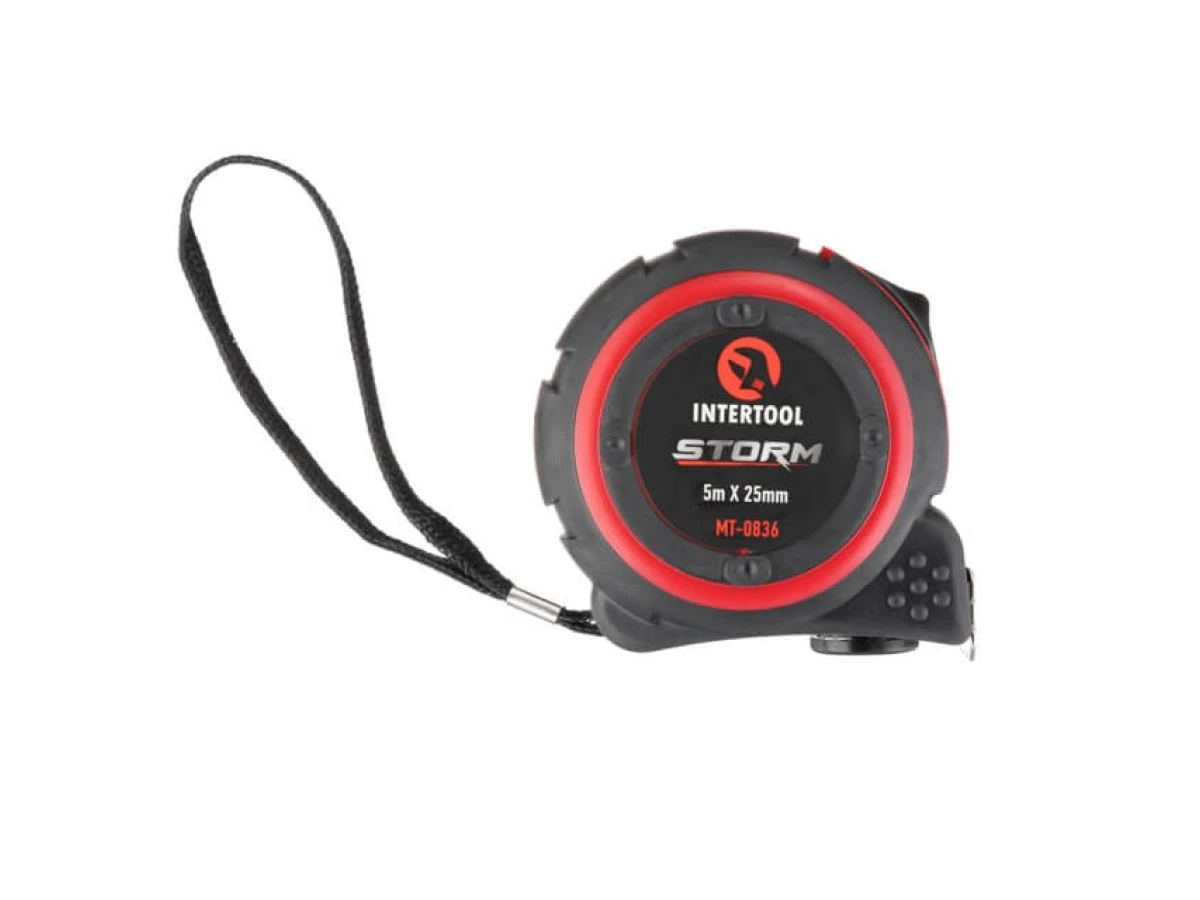 Рулетка з металевим полотном 5м * 25мм, нейлонове покриття полотна STORM INTERTOOL MT-0836 