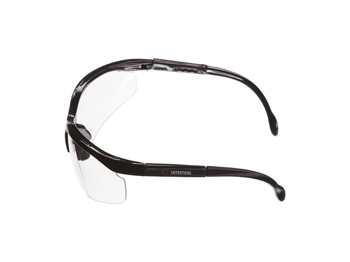 Очки защитные прозрачные, материал линз поликарбонат, материал заушников поликарбонат черного цвета,защита от удара, оптический класс 3 INTERTOOL SP-0089 