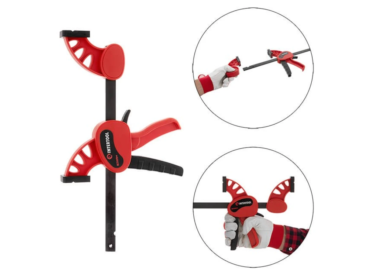 Струбцина автомат 150 * 60мм, зусилля затиску до 70 кг INTERTOOL HT-6115 