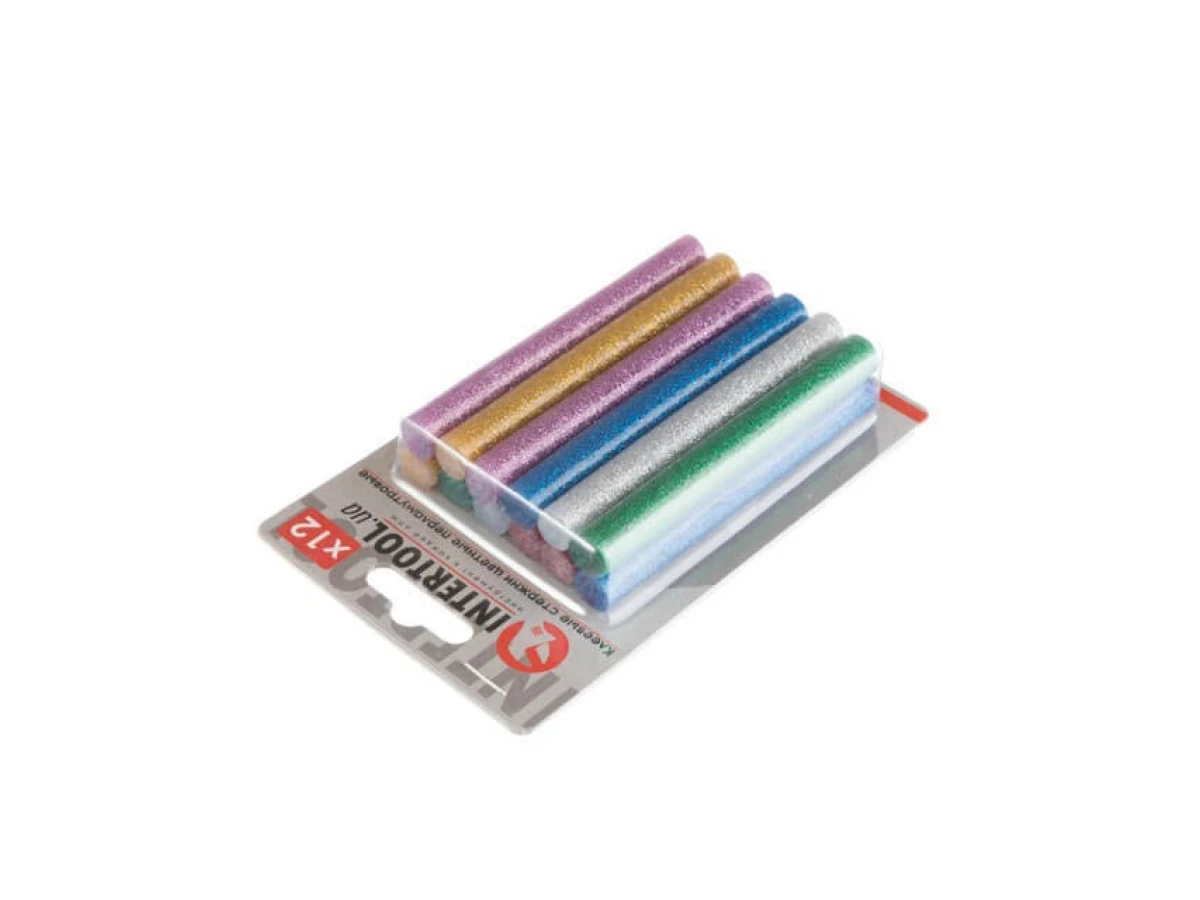 Комплект кольорових перламутрових клейових стрижнів 11.2 мм * 100 мм, 12 шт INTERTOOL RT-1029 