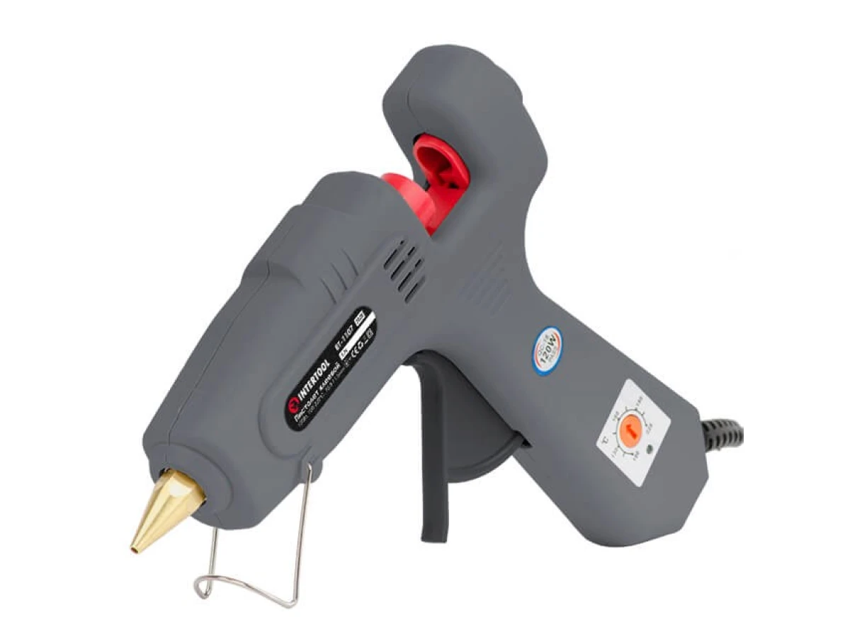 Пістолет клейовий 120 Вт, 230 В, 100-220 °C під стрижні 10.8-11.5 мм, 13-30 г/хв. INTERTOOL RT-1107 
