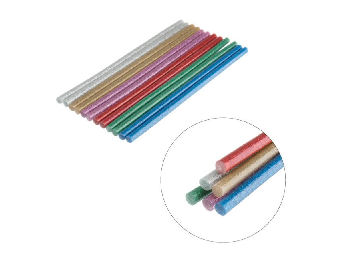 Комплект кольорових перламутрових клейових стрижнів 7,4 мм * 200 мм, 12 шт INTERTOOL RT-1034 