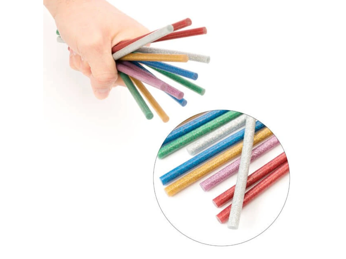 Комплект кольорових перламутрових клейових стрижнів 7,4 мм * 200 мм, 12 шт INTERTOOL RT-1034 