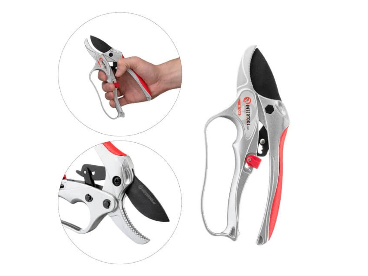 Секатор з храповим механізмом 180 мм INTERTOOL FT-1006 