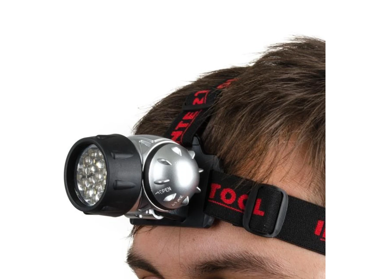 Ліхтар налобний світлодіодний, чотири режими роботи, 19 LED, батарейки 3 ААА. INTERTOOL LB-0301 