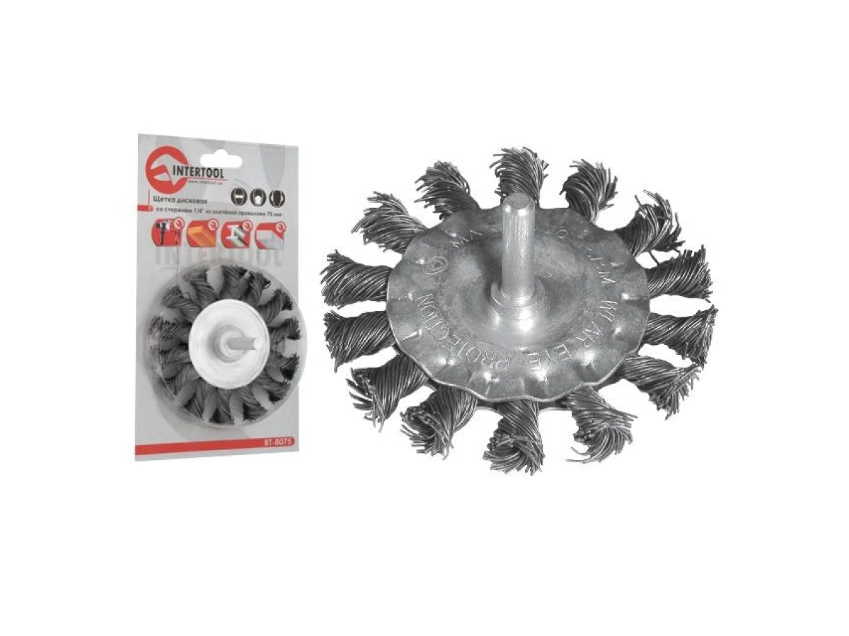 Щітка кільцева 100 мм для дриля, 1/4" (пучки крученого дроту) INTERTOOL BT-8100 
