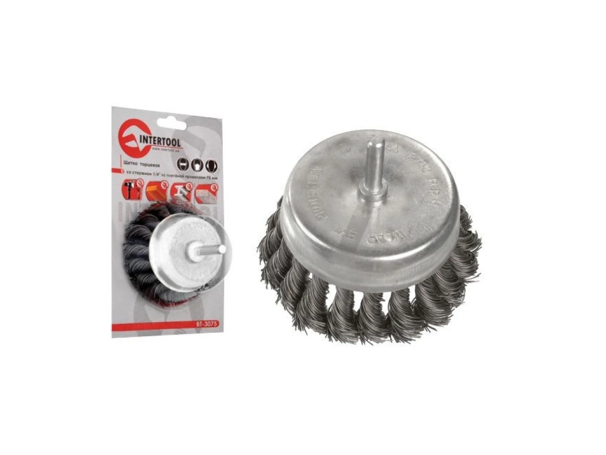 Щітка чашкова 100 мм для дриля, 1/4" (пучки плетеного дроту) INTERTOOL BT-3100 
