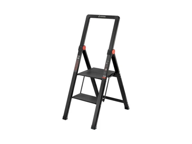 Стремянка алюминиевая "Black Slim", 2 ступени, высота верхней ступени 456 мм, 150 кг STORM INTERTOOL LT-5002 