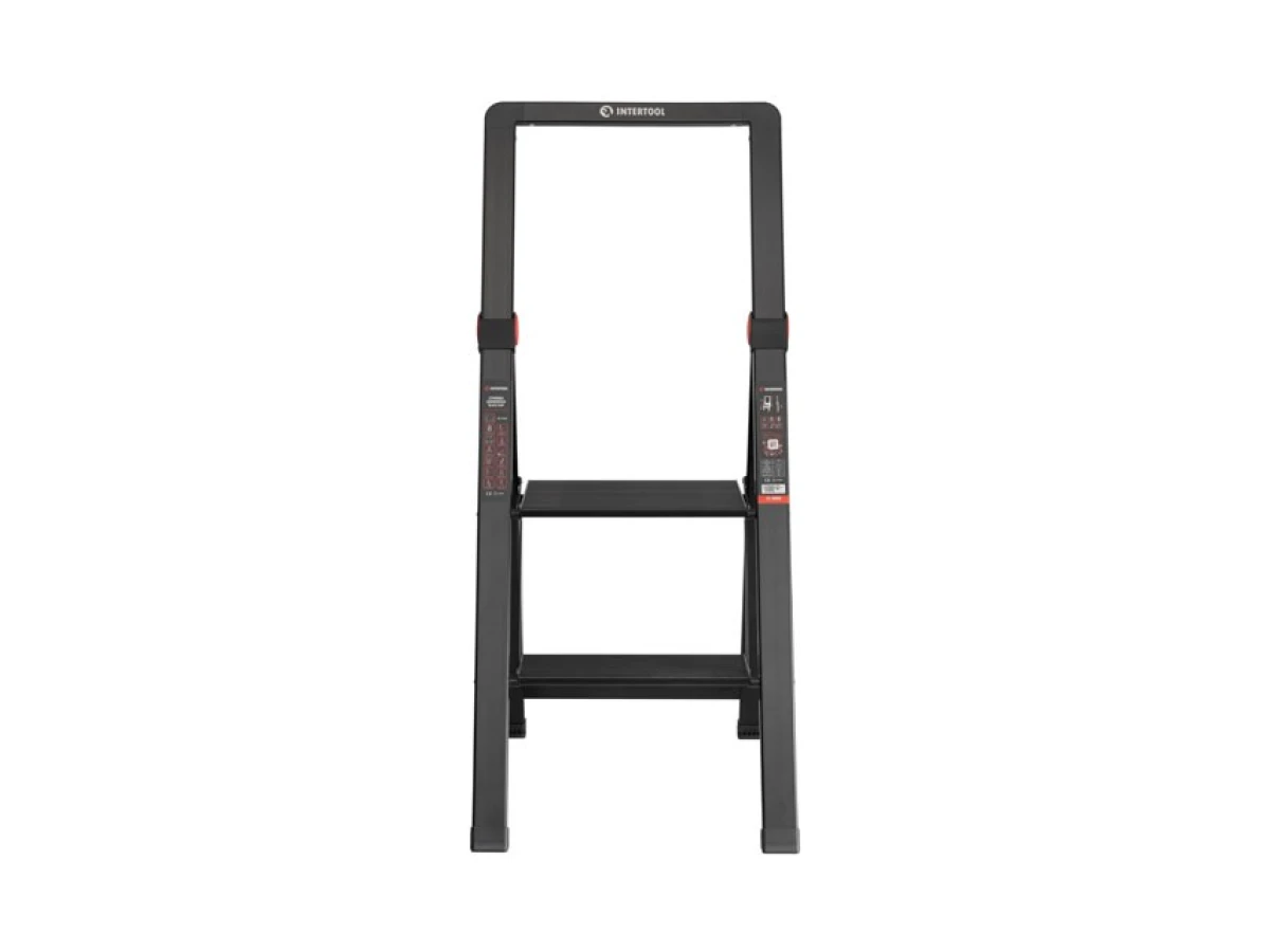 Стремянка алюминиевая "Black Slim", 2 ступени, высота верхней ступени 456 мм, 150 кг STORM INTERTOOL LT-5002 
