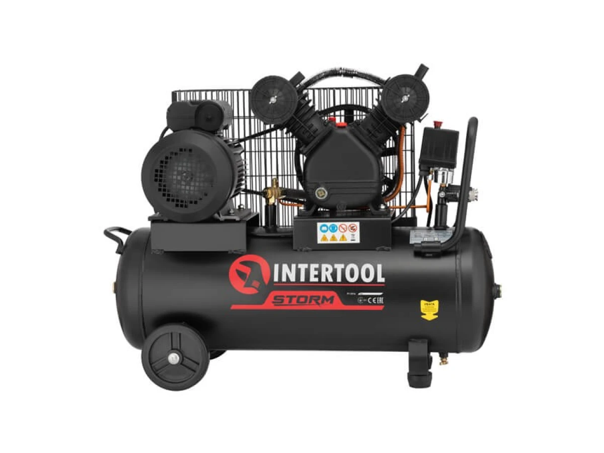Компресор 50 л, 3 кВт, 220 В, 10 атм, 500 л/хв, 2 циліндри INTERTOOL PT-0016 