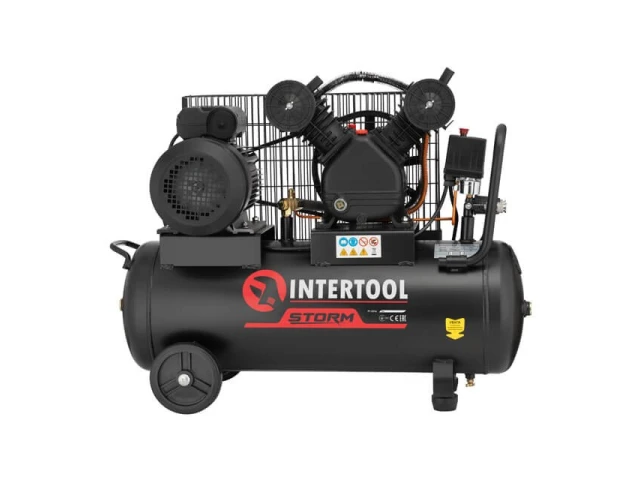 Компресор 50 л, 3 кВт, 220 В, 10 атм, 500 л/хв, 2 циліндри INTERTOOL PT-0016 