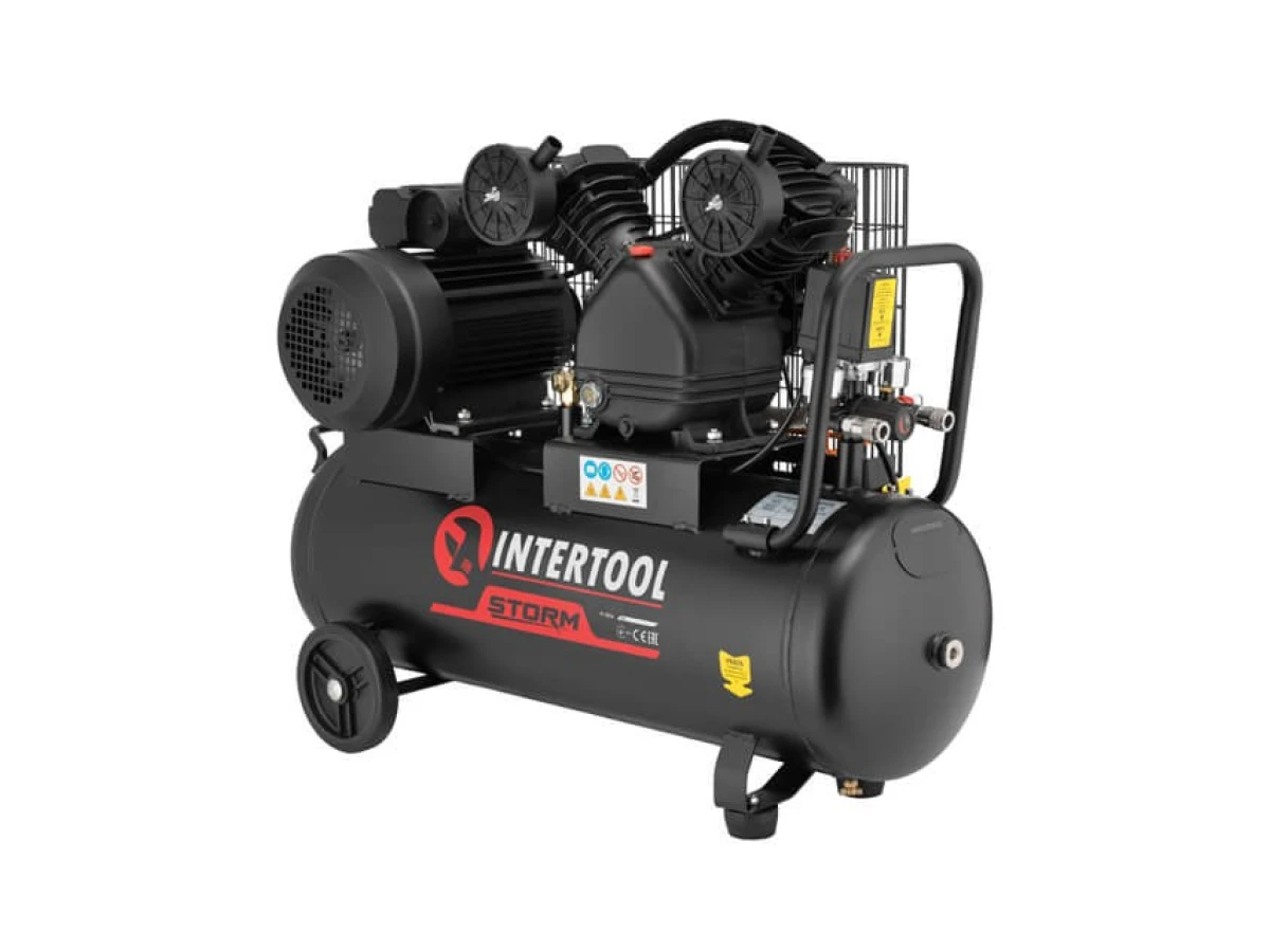 Компресор 50 л, 3 кВт, 220 В, 10 атм, 500 л/хв, 2 циліндри INTERTOOL PT-0016 