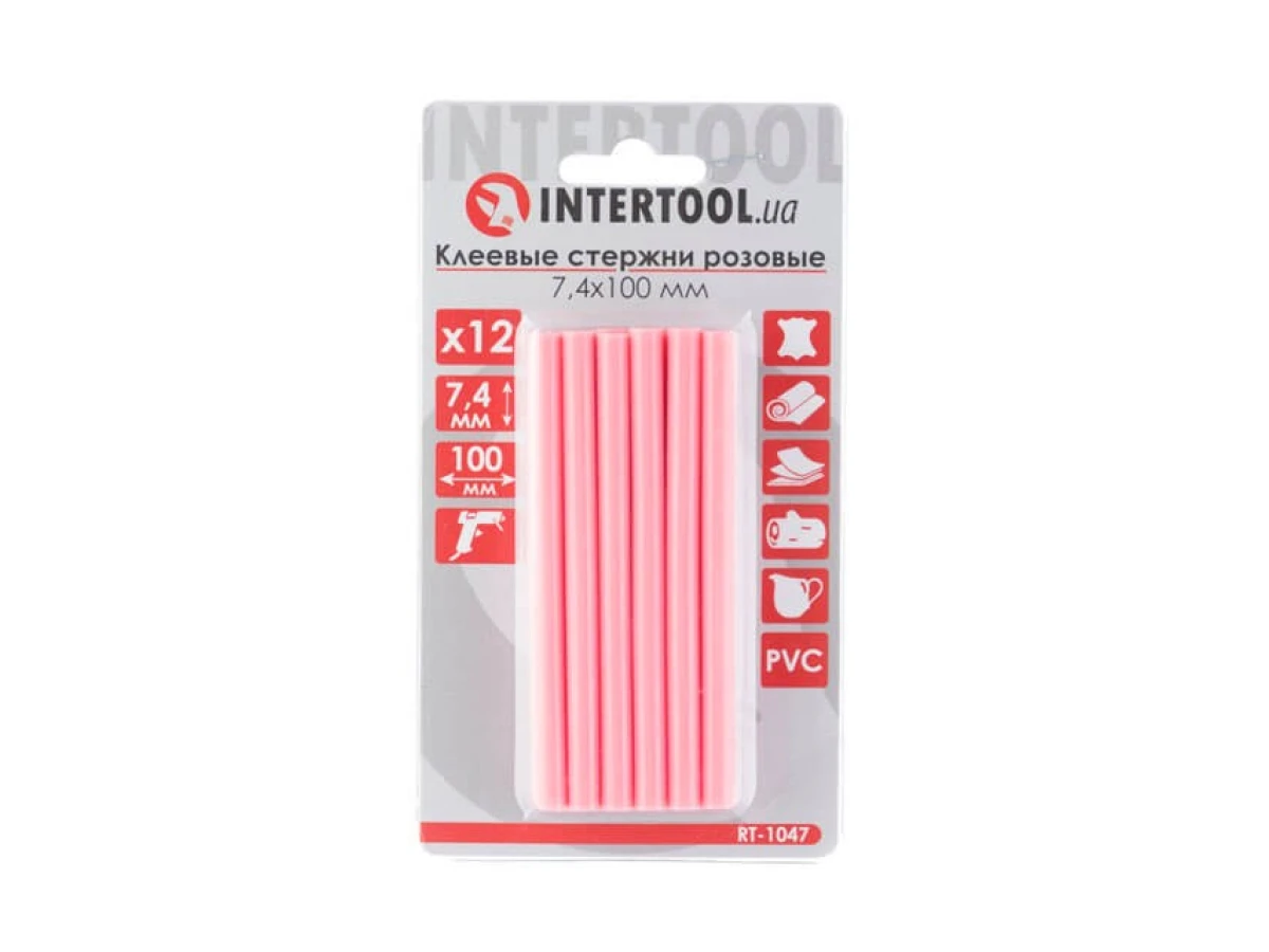 Комплект стрижнів клейових рожевих 7,4 мм * 100 мм, 12 шт. INTERTOOL RT-1047 
