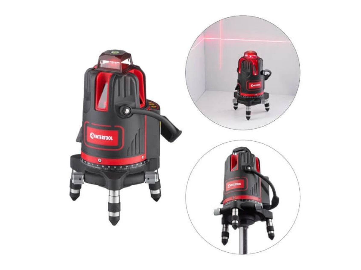 Уровень лазерный 5 лазерных головок, красный лазер INTERTOOL MT-3004 