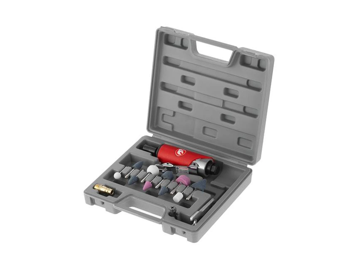 Шліфмашина пневматична у валізі 1/4" міні + набір шліфувальних каменів 10 од INTERTOOL PT-1003 