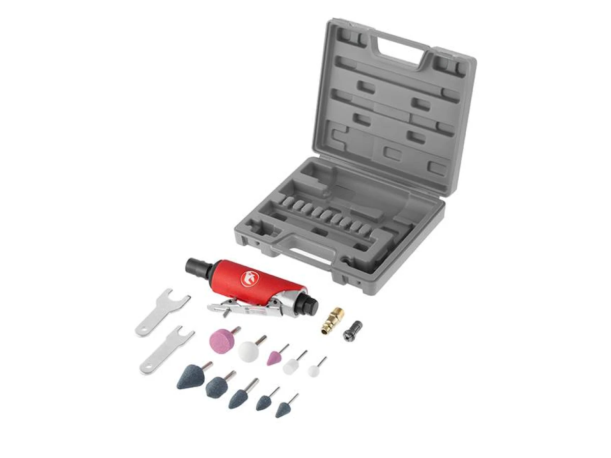 Шліфмашина пневматична у валізі 1/4" міні + набір шліфувальних каменів 10 од INTERTOOL PT-1003 