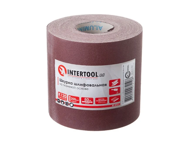Шлифовальная шкурка на тканевой основе К120, 20 cм x 50 м INTERTOOL BT-0721 
