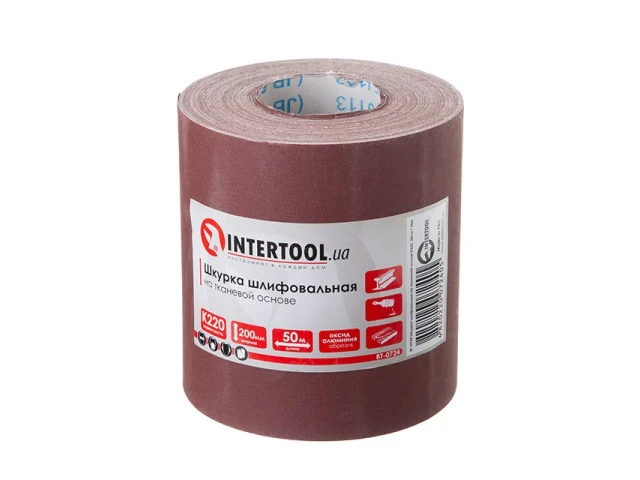 Шлифовальная шкурка на тканевой основе К220, 20 cм x 50 м INTERTOOL BT-0724 