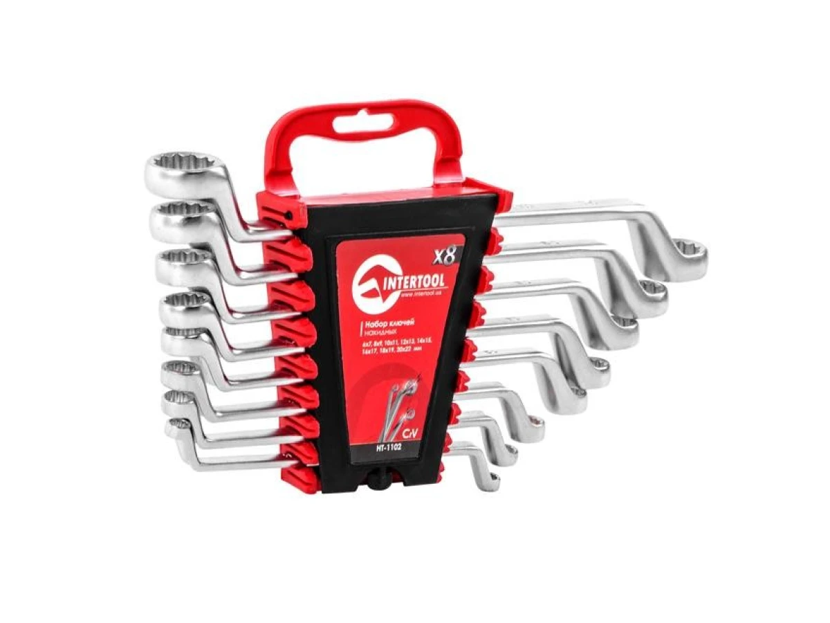 Набір ключів накидних 8 шт, 6-22 мм CrV INTERTOOL HT-1102 