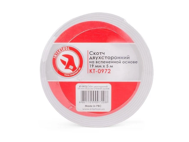 Скотч двосторонній 19 мм * 5 м на спіненій основі INTERTOOL KT-0972 