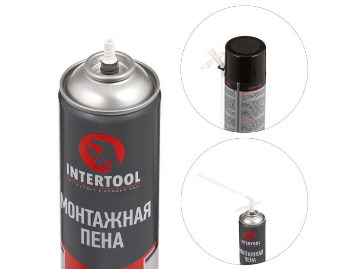 Піна монтажна, всесезонна, 500 мл / 500 г, 30+ л, трубка INTERTOOL FS-1150 