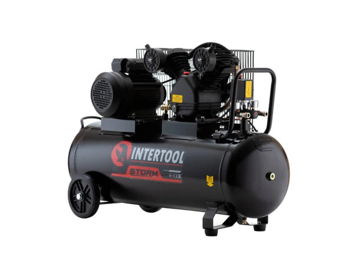 Компресор 100 л, 3 кВт, 220 В, 10 aтм, 500 л/хв., 2 циліндри, STORM INTERTOOL PT-0014 