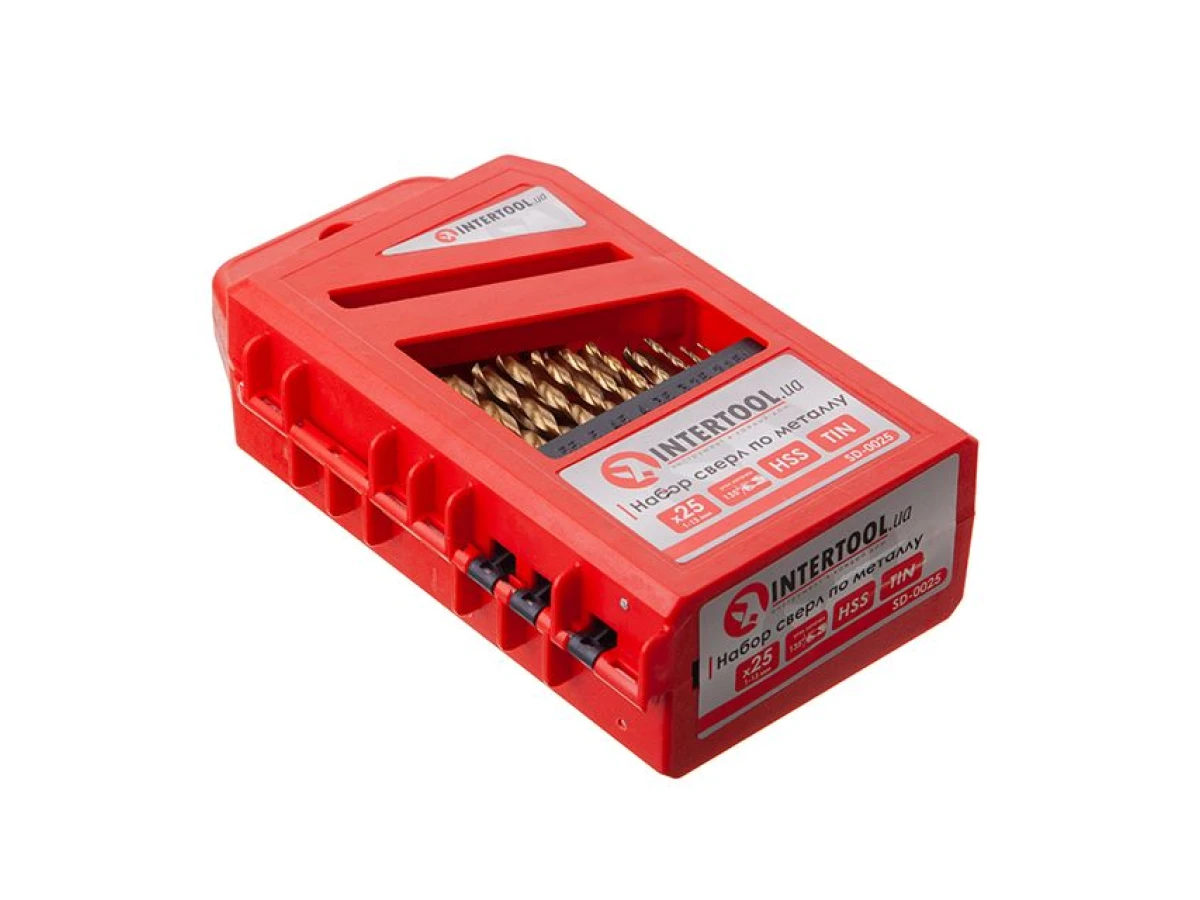 Набір свердел по металу DIN338 HSS 25шт (1.0-13.0), покриття Ti INTERTOOL SD-0025 