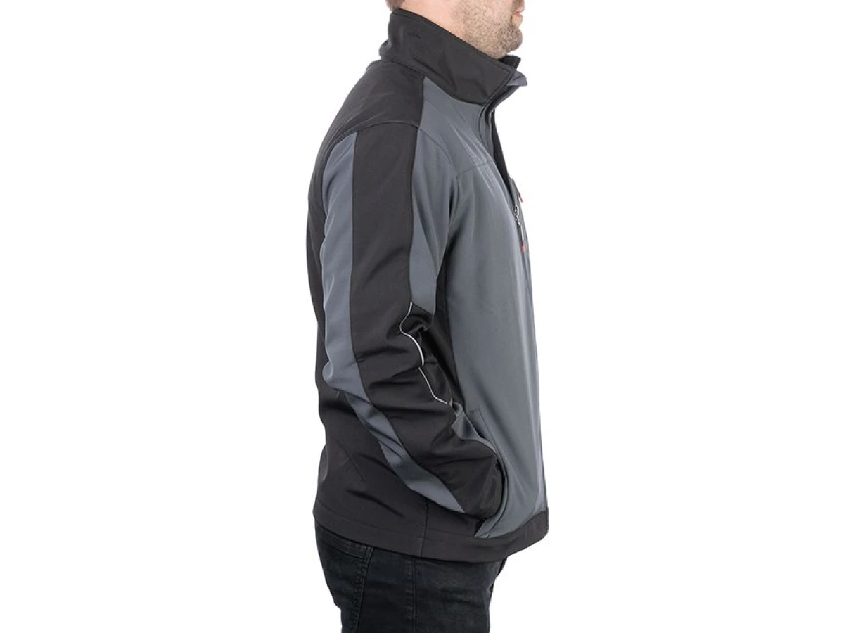 Куртка SOFTSHELL темно сіро-чорна, тришарова, тканина - стрейч 300 GSM 100D, з водо- і вітрозахистом, розмір S INTERTOOL SP-3131 