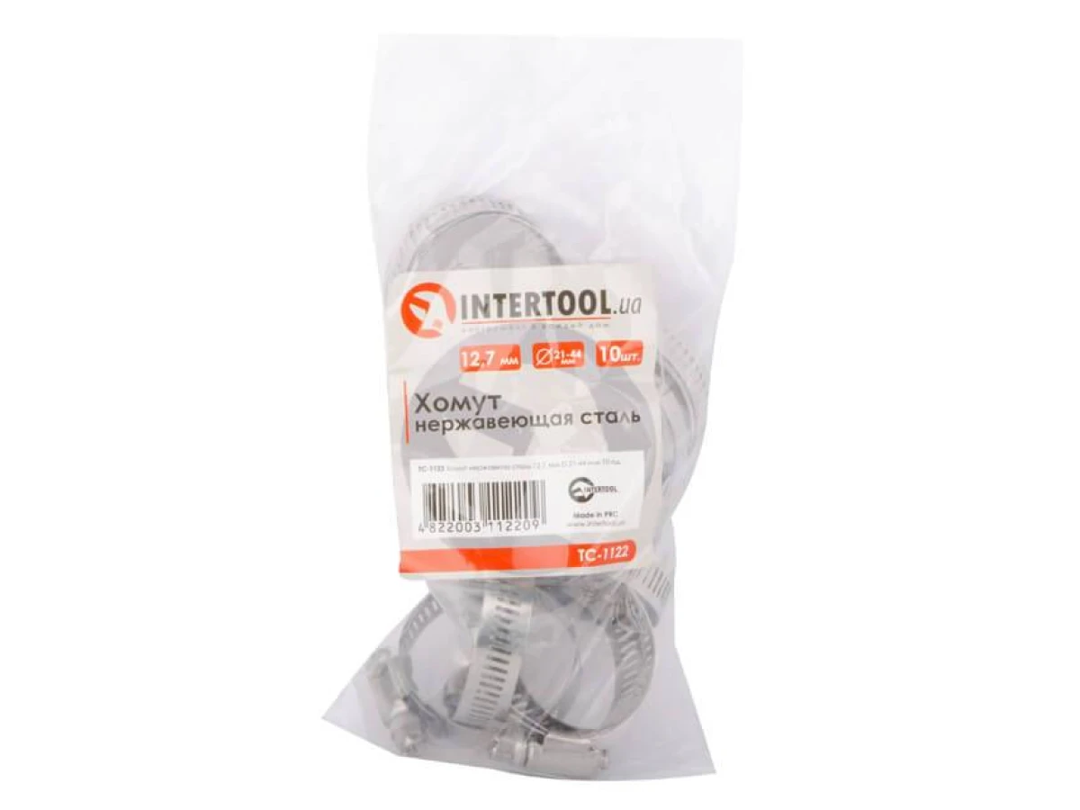 Хомут нержавіюча сталь 12,7 мм, D - 21-44 мм INTERTOOL TC-1122 