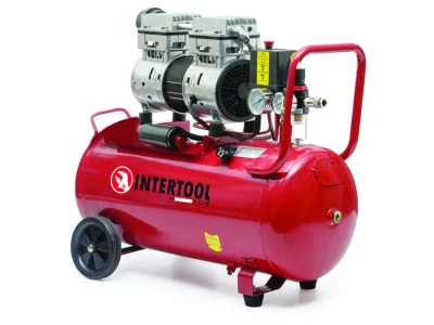Компресор 50 л, 0.75 кВт, 220 В, 8aтм, 145 л/хвил, 1400 об/хв, безмасляний, 2 циліндра INTERTOOL PT-0025