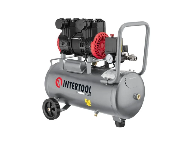 Компресор 24 л, 1.5 кВт, 220 В, 8 aтм, 250 л/хв, 2800 об/хв, безмасляний, 2 циліндра INTERTOOL PT-0033 