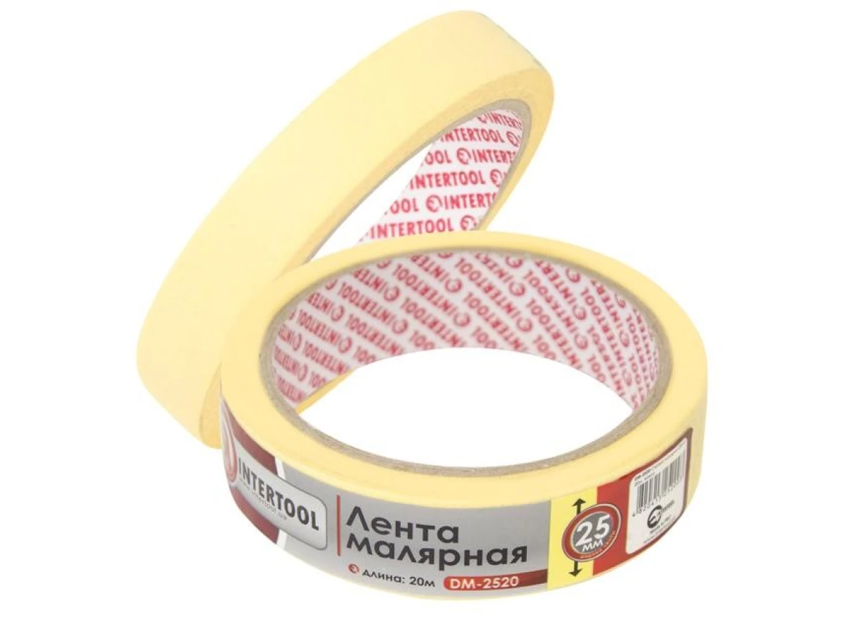Стрічка малярська 25 мм, 20 м, жовта INTERTOOL DM-2520 