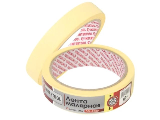 Стрічка малярська 25 мм, 20 м, жовта INTERTOOL DM-2520 
