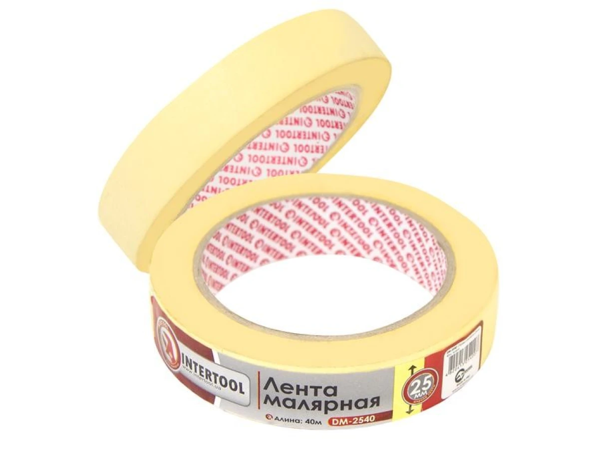 Стрічка малярська 25 мм, 40 м, желтая INTERTOOL DM-2540 