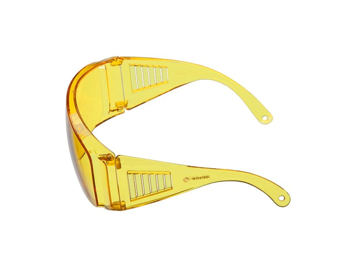 Очки защитные желтые, материал линз поликарбонат, материал дужек поликарбонат,защита от удара,оптический класс 1 INTERTOOL SP-0082 