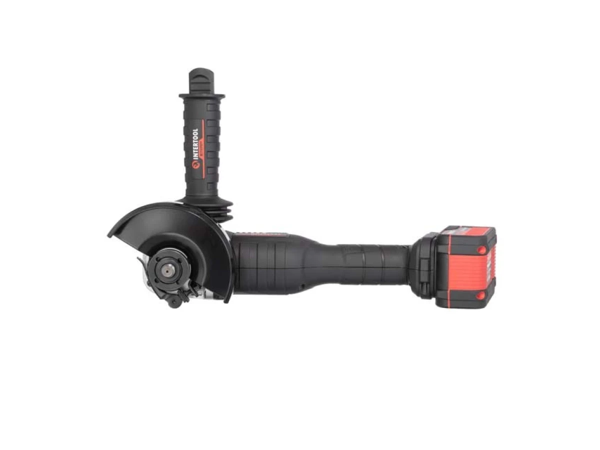 Шліфмашина кутова акумуляторна з безщітковим двигуном 20 В, 125 мм, 10000 об/хв., Li-Ion, 4.0 Аг, ЗП 4 А, кейс INTERTOOL WT-0366 