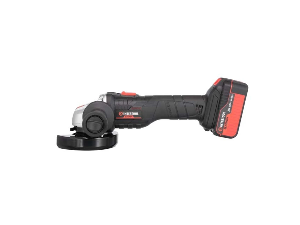 Шліфмашина кутова акумуляторна з безщітковим двигуном 20 В, 125 мм, 10000 об/хв., Li-Ion, 4.0 Аг, ЗП 4 А, кейс INTERTOOL WT-0366 