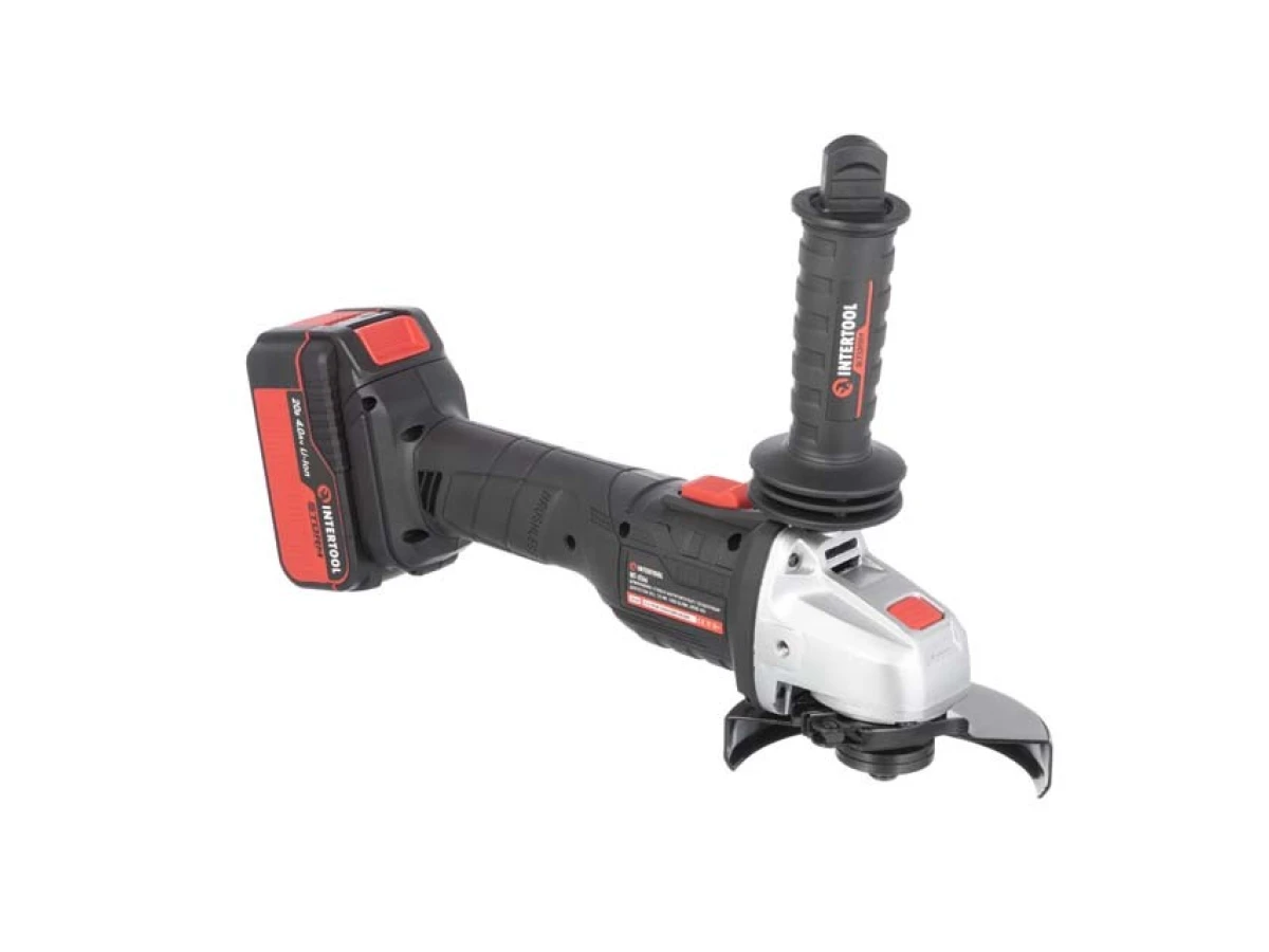 Шліфмашина кутова акумуляторна з безщітковим двигуном 20 В, 125 мм, 10000 об/хв., Li-Ion, 4.0 Аг, ЗП 4 А, кейс INTERTOOL WT-0366 
