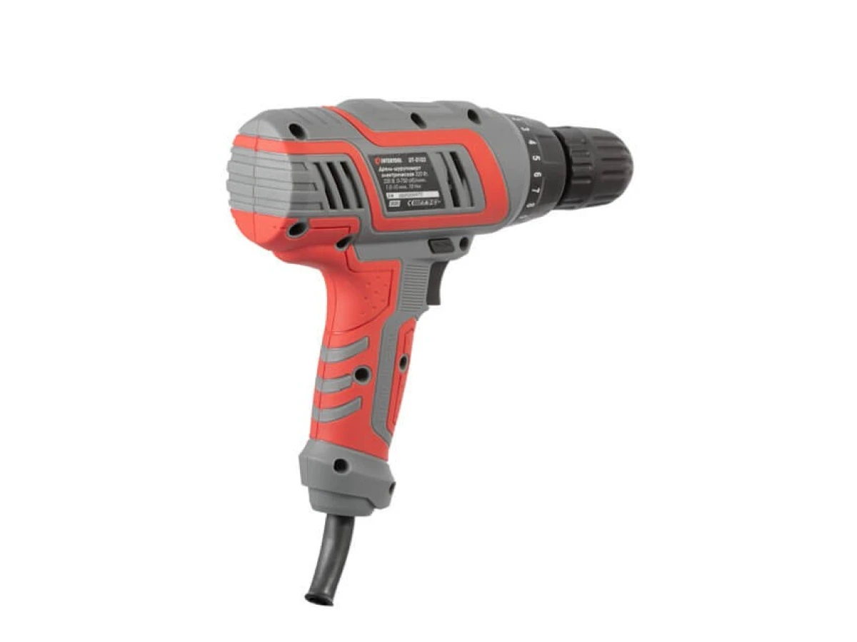 Дриль-шурупокрут електричний 320 Вт, 220 В, 0-750 об/хв., 0.8-10 мм, 10 Нм INTERTOOL DT-0103 