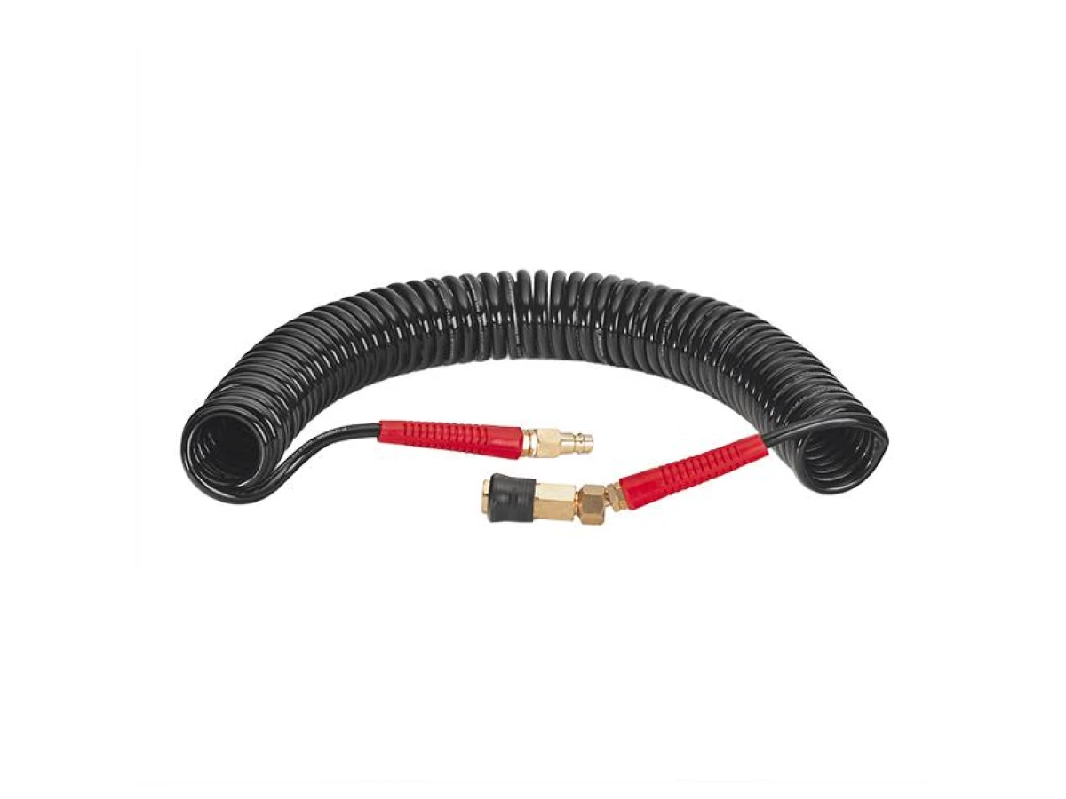 Шланг BLACK M-Flex 5.5*8 мм, 10 м спіральний поліуретановий з поворотним шарніром, латунними швидкороз'ємними з'єднаннями STORM INTERTOOL PT-1790 