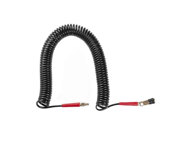 Шланг BLACK M-Flex 5.5*8 мм, 15 м спіральний поліуретановий з поворотним шарніром, латунними швидкороз'ємними з'єднаннями STORM INTERTOOL PT-1791 