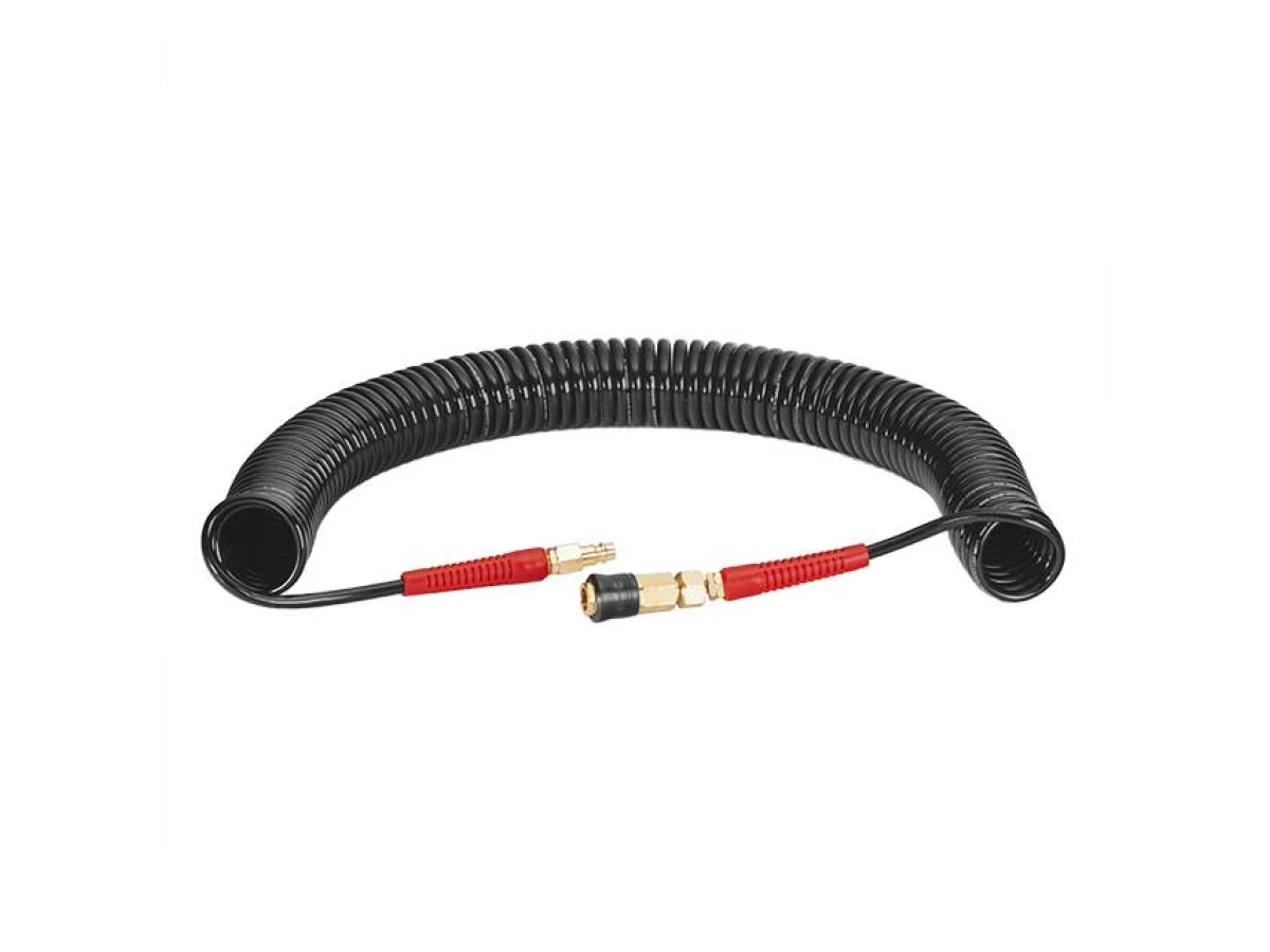 Шланг BLACK M-Flex 5.5*8 мм, 15 м спіральний поліуретановий з поворотним шарніром, латунними швидкороз'ємними з'єднаннями STORM INTERTOOL PT-1791 