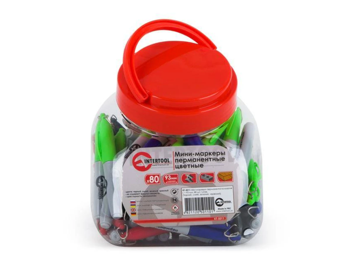 Міні-маркери перманентні кольорові L = 93 мм, 80 од./уп (чорний, синій, зелений, червоний) INTERTOOL KT-5011 