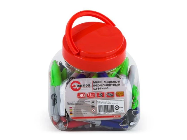 Міні-маркери перманентні кольорові L = 93 мм, 80 од./уп (чорний, синій, зелений, червоний) INTERTOOL KT-5011 