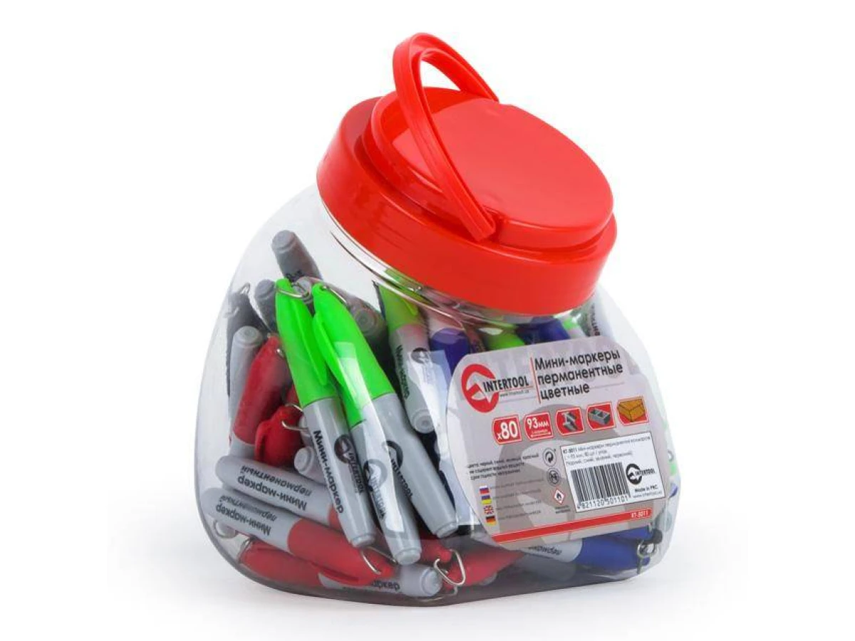 Міні-маркери перманентні кольорові L = 93 мм, 80 од./уп (чорний, синій, зелений, червоний) INTERTOOL KT-5011 