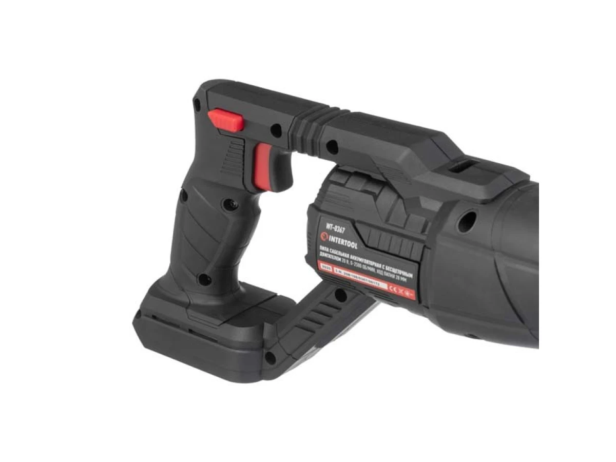Пила шабельна акумуляторна з безщітковим двигуном 20 В, 0-2500 об/хв., хід пилки 28 мм, без ЗП та АКБ INTERTOOL WT-0367 
