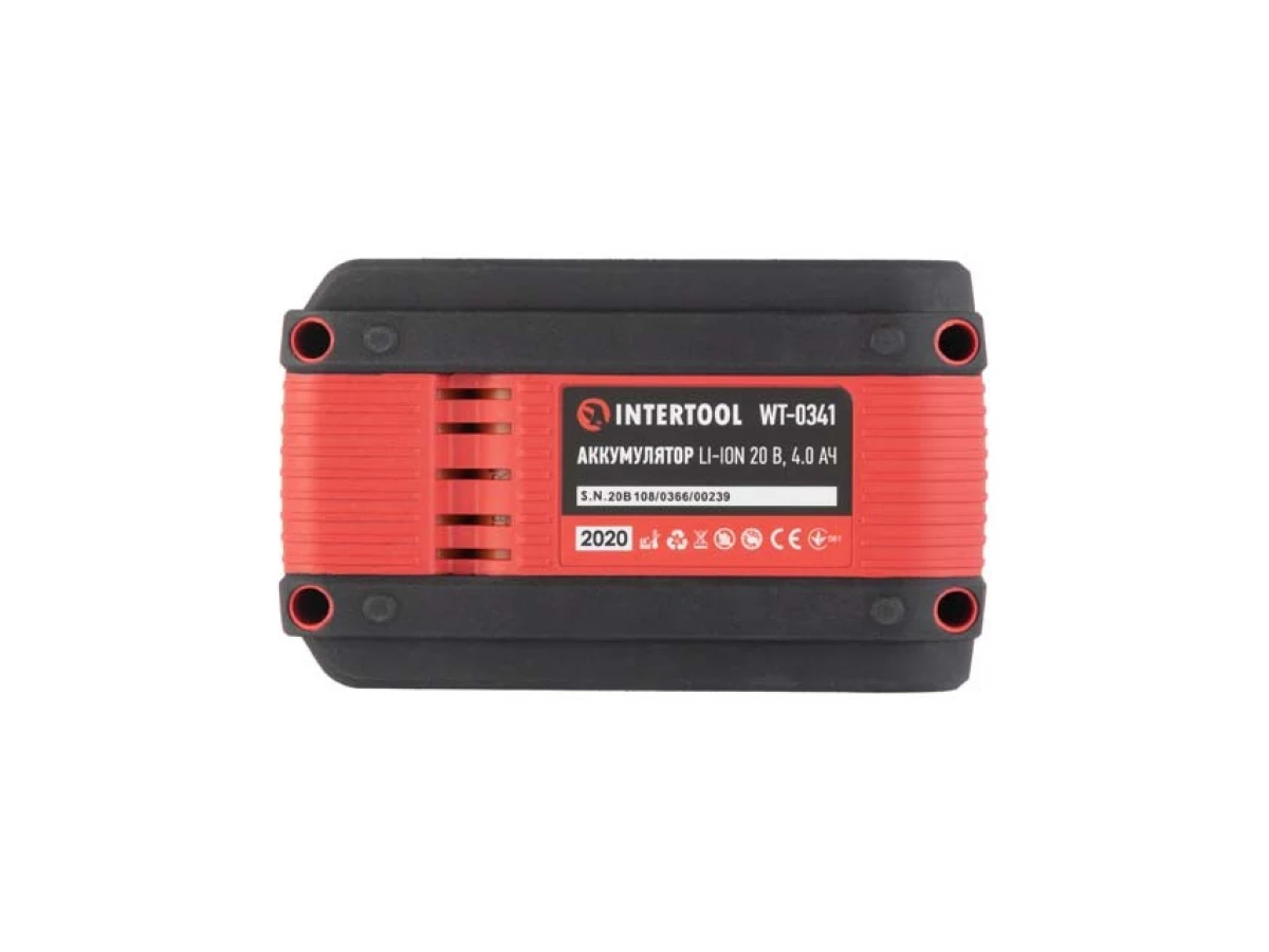 Акумулятор 20 В, Li-ion, 4.0 Аг, індикатор рівня заряду INTERTOOL WT-0341 