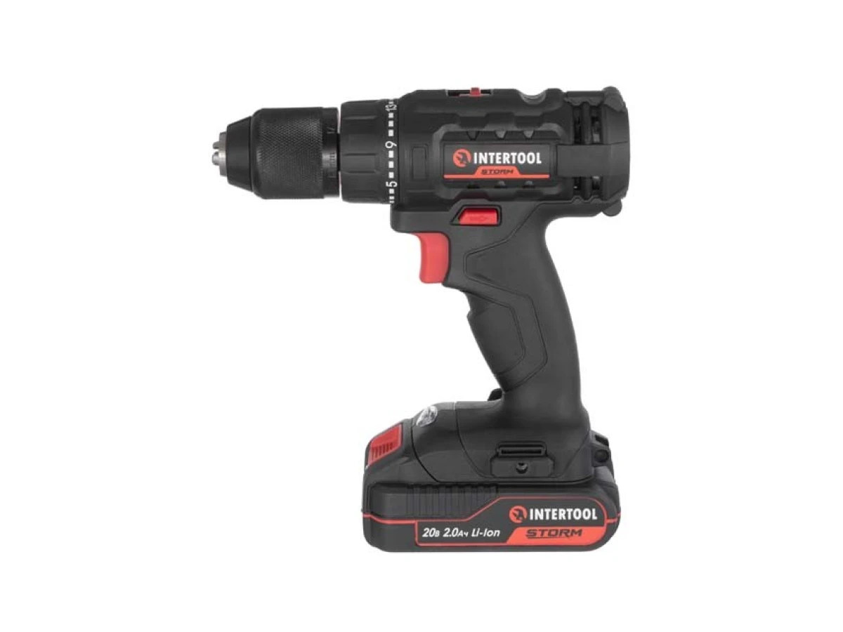 Дриль-шурупокрут акумуляторний 20 В, 35 Nm, 0-450/0-1500 об/хв., 2-13 мм, Li-Ion, 2.0 Аг, ЗП 2 А, кейс INTERTOOL WT-0350 