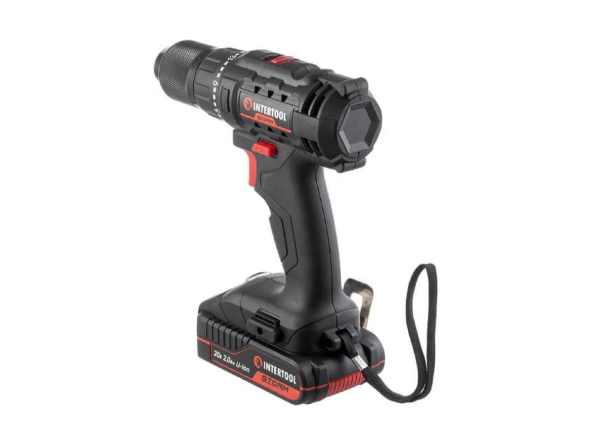 Дриль-шурупокрут акумуляторний 20 В, 35 Nm, 0-450/0-1500 об/хв., 2-13 мм, Li-Ion, 2.0 Аг, ЗП 2 А, кейс INTERTOOL WT-0350 